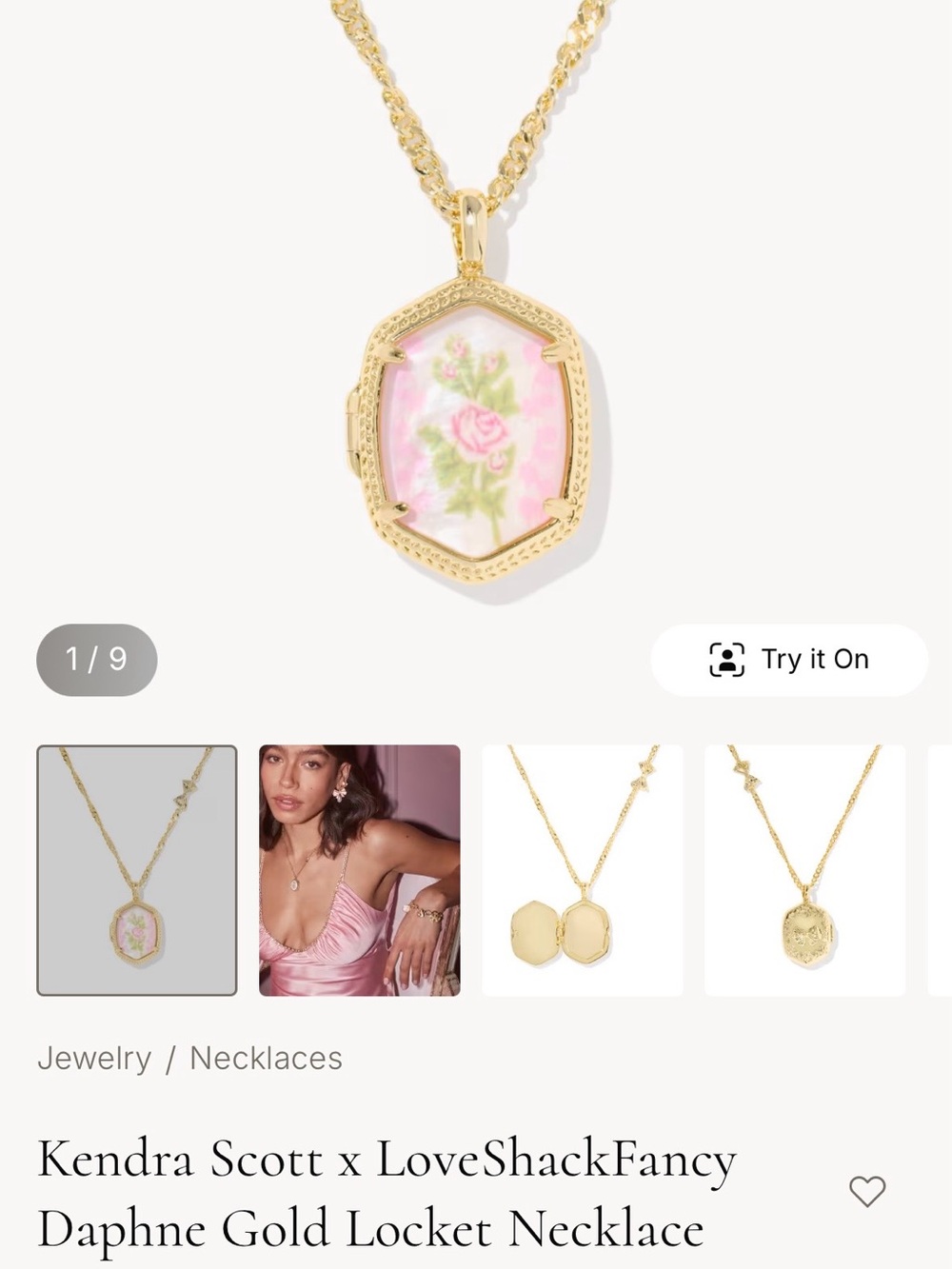 Kendra Scott Gold Pink Floral Locket Necklace